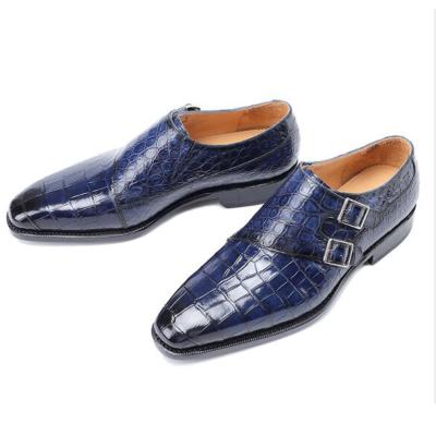 China Fashion \ Comfortable \ Durable \ Non-slip \ Fancy Men's Goodyear Welted Shoes Bule Color Italian Hand Made Crocodile Leather Shoes for sale