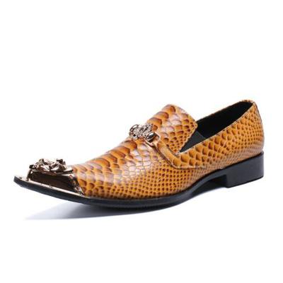 China Anti-odor New Arrival Men's Snakeskin Pattern Lacquer Genuine Leather Men's Stylish Shoes Party Metal Tip Stylish Shoes for sale