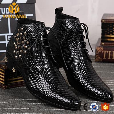 China Uptrend Height British Led Boots Rhinestone Decoration Good Brand Leather Mens Boots for sale