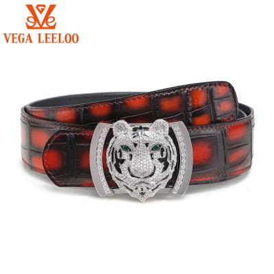 China Handcraft Luxury Crocodile Painted Colors Belly Skin Belts Fashion Hand Painted Colors Men Business Leather Belt 3.8cm Width With Quality Buckle for sale