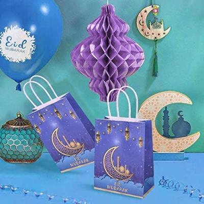 China Custom Luxury Paper Recycled Materials Eid Mubarak Favor Moon Latern Paper Bags Ramadan Gift Bags Muslim for Eid Party Supplies Eid Decoration for sale