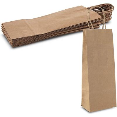 China Recycled Materials Custom 100% PC Recycled varisized your own logo kraft paper wine bag with convenient twisted handles for sale