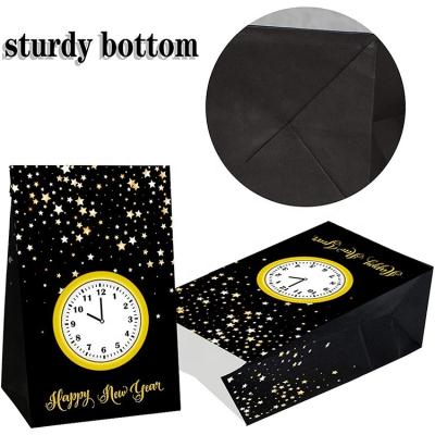 China Recycled Custom Classic Black Gold Clock Goodie Bag Excellent Quality Materials Happy New Year Craft Eve Countdown Party Gift Bags for sale