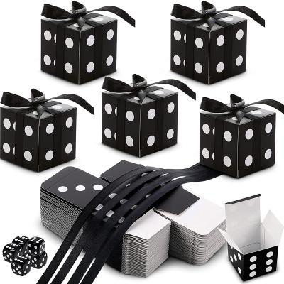 China Recycled Materials Square Black White Die Printing Theme Party Chocolate Cake Box With Black Ribbon for sale