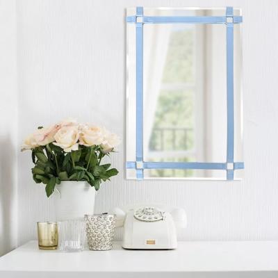 China Contemporary Rectangle Glass Wall Mirror With Blue PU Leather Strap Decoration for sale