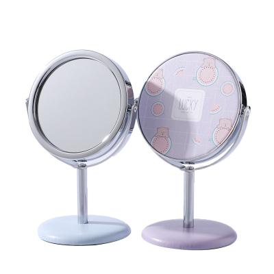 China Casual Portable Cartoon Cute Round Shape Makeup Rotary Desk Standing Mirror for sale