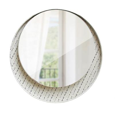 China Minimalist Fabric Printing Moon Shape Wall Mirror Hanging Mirror For Decorative Wall Home for sale