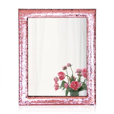 China Morden Glitter Rectangle Wall Mirror Decoration Luxury Pink Luxury for sale