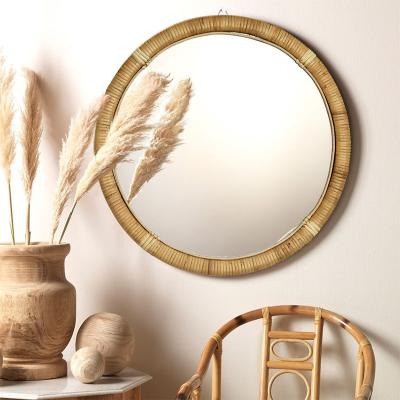 China Nature Minimalist Rustic Rattan Circle Hanging Home Decorative Mirror for sale