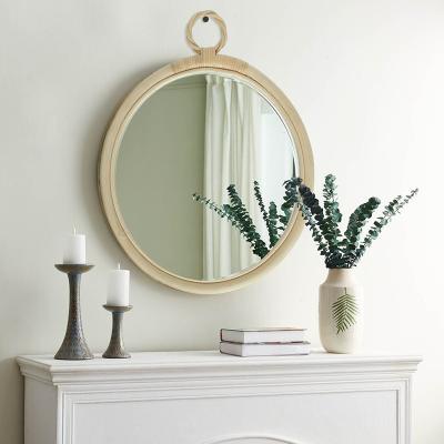 China Minimalist Rattan Bamboo Frame Round Hanging Mirror For Home Decoration for sale