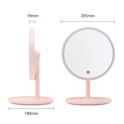 China Art Decor Living Room Decorative Round Floor Stand LIGHT PINK LED High Definition Mirror Make Up Mirror WITH HOLDER for sale