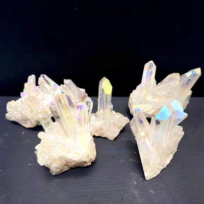 China Europe natural white angel aura crystal cluster plated titanium quartz coated clear cluster for gift for sale