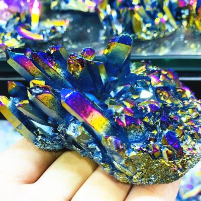 China China Natural Rainbow Small Plating Aura Clear Quartz Crystal Cluster Titanium Colored For Sall for sale