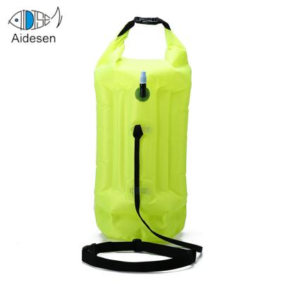 China New Design Portable Nylon TPU Inflatable OEM Green Inflatable Swim Buoy With Patent Float Swim Buoy for sale