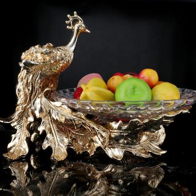 China Duxury Europe Home Decoration Patches Peacock Figurine Resin Fruit Dish And Dish for sale