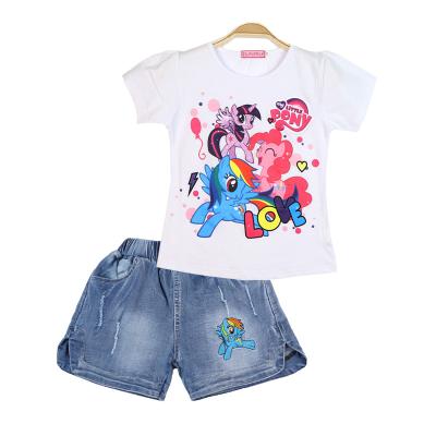 China Girls Casual Outfits Short New Cotton Summer Kids Jeans Shorts Clothing Sets Pony Little Kids Clothes Cartoon Two Piece for sale