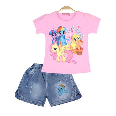 China Girls Casual Outfits Short Short Little Pony Kids Cotton Summer New Jeans Shorts Two Piece Clothing Sets Kids Clothes Cartoon for sale