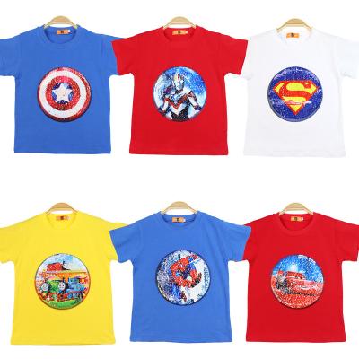 China Anti-pilling Summer Boys T-shirt Spiderman Clothing 1 Piece Sequins Change Graphics Kids Main Cotton Fashion Kids 3-8 Y for sale