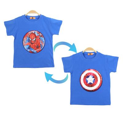 China Anti-pilling 2022 New Summer Boys T-shirt Children's Clothing 1 Piece Sequins Change Graphics Cotton Fashion Kids Tops for sale