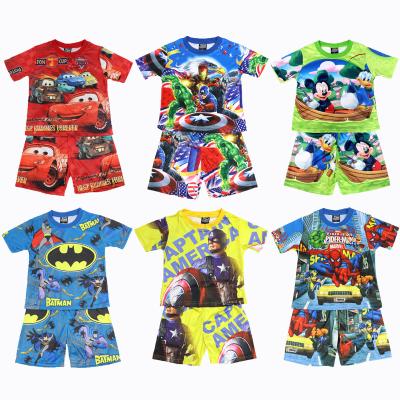 China Smart Casual Boys Sets Children's Casual Spiderman Short Sleeve Pajamas Shorts New Summer Cartoon Mickey Car Children Clothing for sale