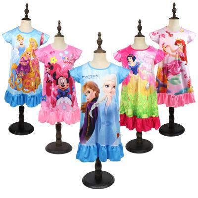 China New Summer Cartoon Elsa Anna Children's Pajamas 2 Rapunze Girl's Nightgown Girl's Short Sleeve Dress Anti-wrinkle Children's Skirt for sale