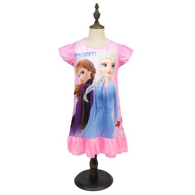 China 2022 Breathable The New Summer Anna Elsa Girls Nightdress Short Sleeve Ties Ruffle Princess Dress Pajamas Slin Nightgowns Children Clothes for sale