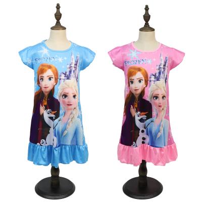 China Anti-wrinkle 2022 Anna Elsa Girls Nightdress Short Sleeve Children's Straps Summer Ruffle Princess Nightgowns Dress Pajamas Slin Kids Clothes for sale