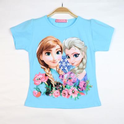 China 2022 Summer New Girls' Elsa Anna Baby Kids Short Sleeve Anime Cotton Tops Anti-shrink T-shirt Children Clothes Fashion Printing for sale