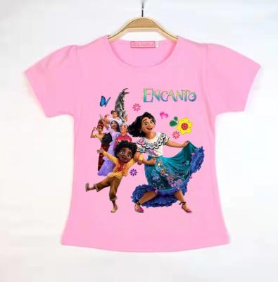 China Encanto 2022 Anti-Shrink Summer Full Sleeve Girls T-shirt Kids Baby Cotton Tops Cartoon Suit Fashion Short for sale