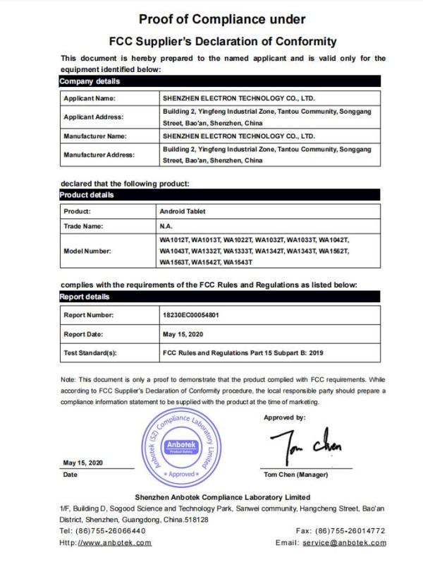 FCC - Shenzhen Electron Technology Co., Ltd.