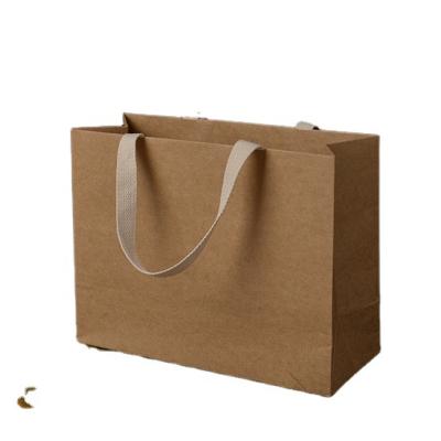 China Durable Custom Food Bag SML Logo Recycled Kraft Paper Materials Shopping Paper Bag With Ribbon Handle for sale