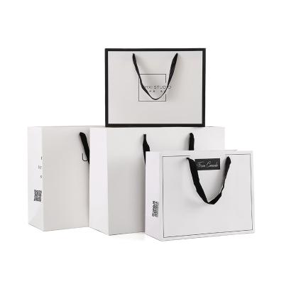 China Recycled Materials Wedding Thank You Gift Paper Bags Your Own Logo Paper Shopping Bag With Ribbon Handle for sale