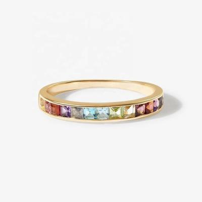 China LOZRUNVE Fashion Jewelry 925 Sterling Silver Square Rainbow Ring Gold Plated for sale