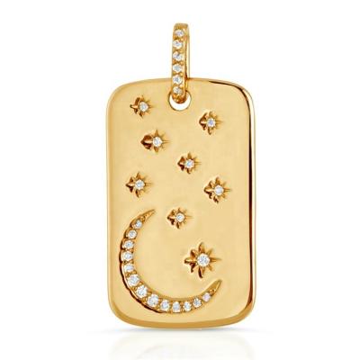 China FASHIONABLE Boho Jewelry Gold Plated Rectangle Moon Starburst Dogtag Pendant Charm For Necklace for sale