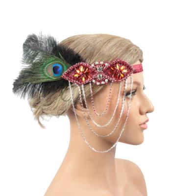 China Gastby Eco-friendly Jeweled Hair Accessories For Women Factory Sale Feather Head Band for sale