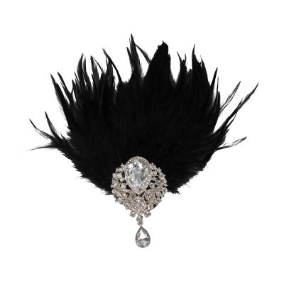 China Eco-Friendly 1920s Fashion Hair Clips Crysteal Pendant Rhinestone For Flapper Feather Hair Clips For Women And Bridal Handmade for sale