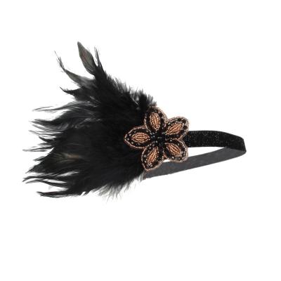 China Eco-Friendly Gatsby Hair Accessories Crystal Rhinestone For Party Black Feather Hair Bands For Women Original Handmade for sale