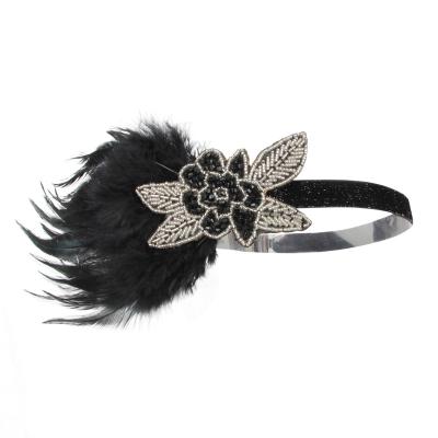 China Ribbon tied bow on handmade vintage black feather 1920s hair accessories back flapper headpiece for women for sale