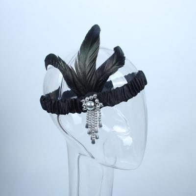 China Ribbon Tied Bow On Back Black Feather Headband 1920s Great Gatsby Flapper Headpiece HD0040 for sale