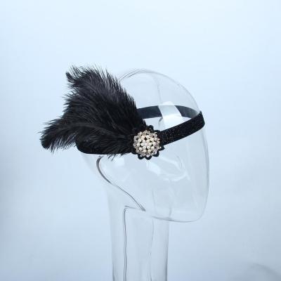 China Ribbon Tied Bow on Back Lowosaiwor Wholesale Black Feather Headband, Great Gatsby 1920s Headband, Flapper Hewadpiece HD0042 for sale