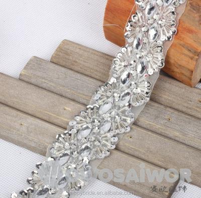 China Sustainable Factory Wholesale Lace Beaded Trim LO10020 Handmade With Artificial Pearl Beads for sale