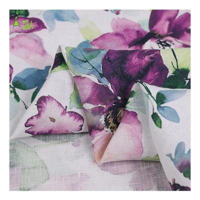 China Sustainable Design Simple Woven Flower Skin Friendly Custom Printing Pure French Linen Fabric for sale