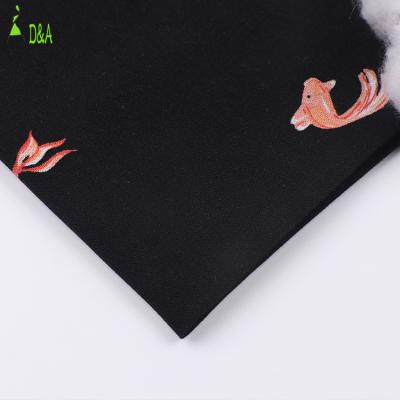 China Sustainable Eco - Friendly Black Woven Fish Printed 100 % Rayon Poplin Fabric Dress for sale