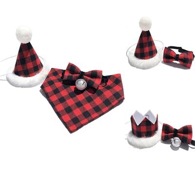 China Stocked Bandana Cat Triangle Hat Christmas Party Supplies Christmas Dog Hat Plaid Pet Set for sale