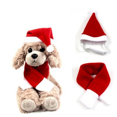 China Small Stuffed Christmas Plush Santa Hat Pet Dog Cat Hat Decorations Stocked Christmas Dog Scarf for sale