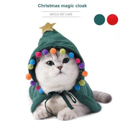 China New Stocked Pet Cat Dog Cloak Santa Red Coat Headband Winter Christmas Dog Clothes Pet Costume for sale