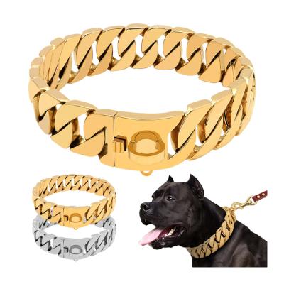 China New Style 32mm Heavy Gold Silver Bully Stainless Steel Personalized Large Dog Chain Choker Necklace for sale