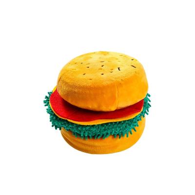 China New Korean Plush Design Pet Toy Ring Paper Hamburger Dog Toy Hidden Food Pet Squeaker Stored Squeak Toy for sale