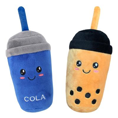 China Wholesale New Stocked Pearl Milk Tea Drink Shape Pet Toy Plush Stuffed Squeaky Dog Toy for sale