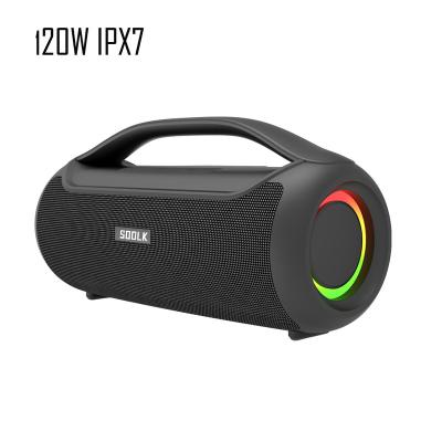 China No Handle Big Power SODLK 120W Subwoofer IPX67 Bluetooth Portable Outdoor Waterproof Speaker With NFC Power Bank Led Light for sale